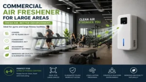 Commercial air freshener for large areas eliminating odors and maintaining fresh air inside a large fitness center.