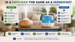Living room using both devices to illustrate is a diffuser the same as a humidifier