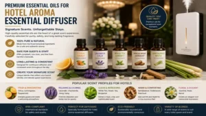 Premium essential oils used with a hotel aroma essential diffuser for a signature hotel scent.