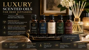 Luxury scented oils for reed diffusers designed to create an elegant home fragrance experience.