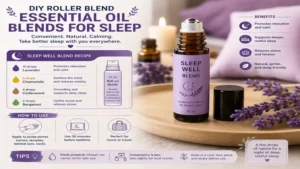 DIY roller bottle with essential oil blends for sleep for convenient nighttime aromatherapy and relaxation.