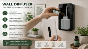 Refilling a wall diffuser with premium essential oil fragrance
