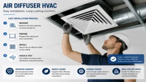 Air diffuser HVAC installation in a residential ceiling for efficient climate control