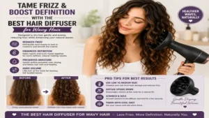Best hair diffuser for wavy hair reducing frizz while maintaining natural texture, moisture, and long-lasting volume.