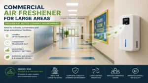 Commercial air freshener for large areas maintaining fresh indoor air in a spacious school hallway and common area.
