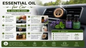 Essential oil for car demonstrating the proper way to use essential oils safely with a car diffuser.