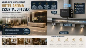 Hotel aroma essential diffuser connected to an HVAC system for even scent coverage throughout the property.