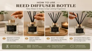 Modern square reed diffuser bottle suitable for luxury home fragrance collections.