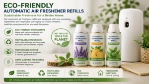 Eco-friendly automatic air freshener refills made with recyclable packaging and sustainable ingredients