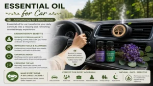 Essential oil for car supporting aromatherapy during daily commutes with a natural and calming fragrance.