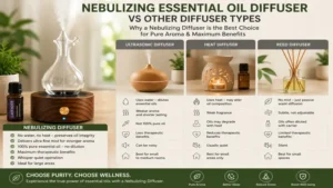 Elegant nebulizing essential oil diffuser providing natural essential oil aroma in a modern office workspace.
