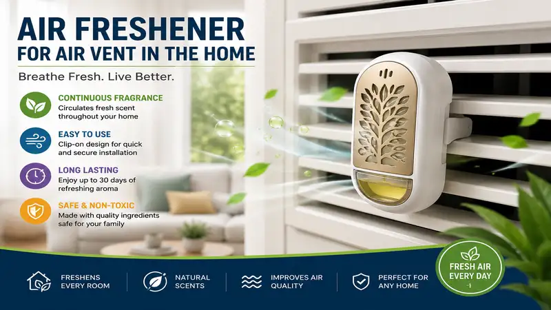 Air freshener for air vent in the home providing continuous fragrance and a fresh, pleasant indoor environment