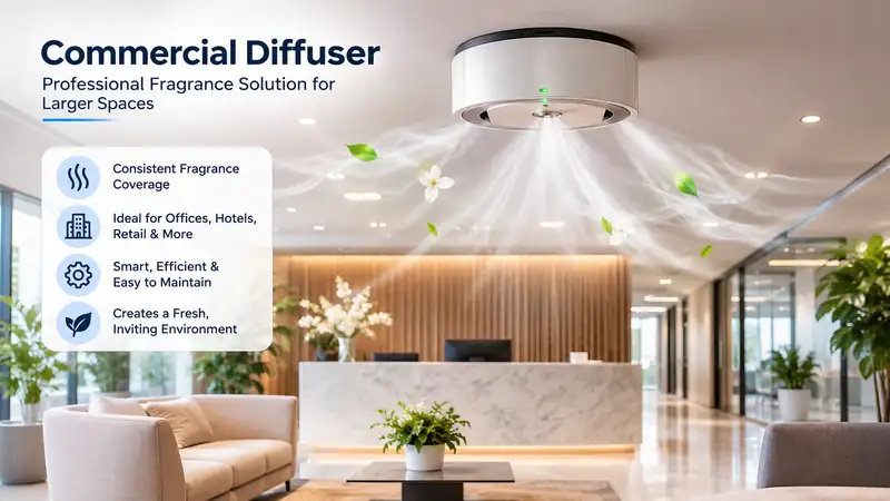 Modern commercial diffuser installed in a large office lobby for consistent fragrance coverage.