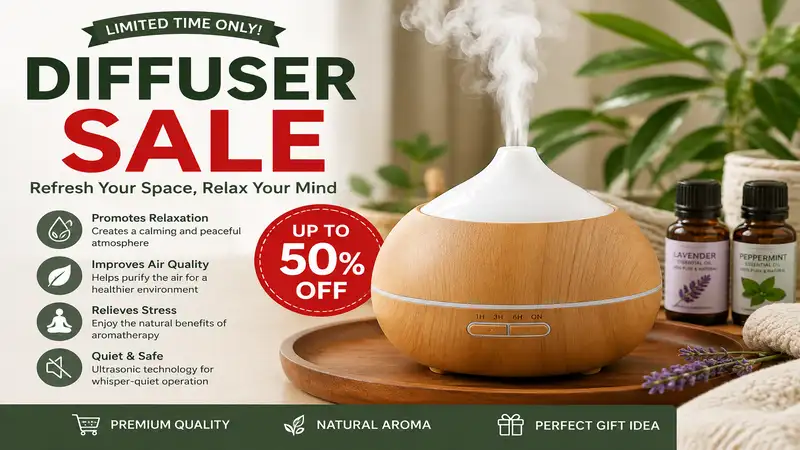 diffuser sale featuring an essential oil diffuser creating a relaxing aromatherapy atmosphere