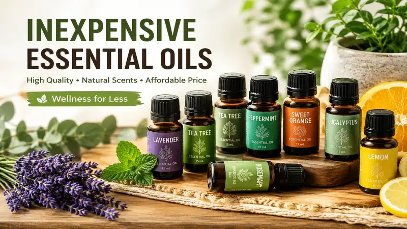 Inexpensive essential oils in assorted bottles for affordable aromatherapy