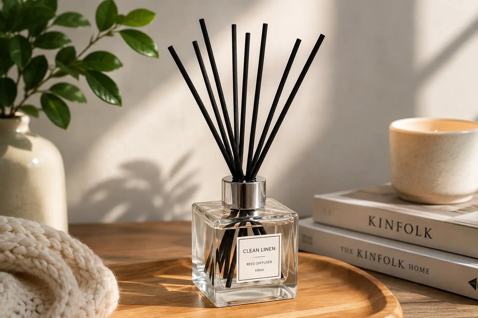 Black reed diffuser reeds in a glass bottle for home fragrance