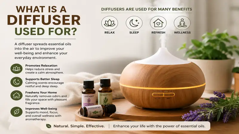 what is a diffuser used for illustrated with an essential oil diffuser creating a relaxing atmosphere at home