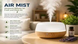 air mist produced by an ultrasonic diffuser for continuous room freshness