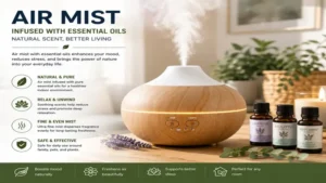 air mist infused with essential oils to enhance relaxation and indoor ambiance
