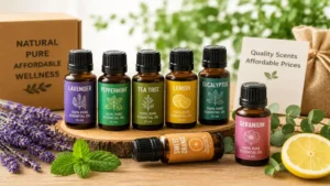 Inexpensive essential oils in small bottles with natural ingredients