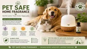 Choosing pet safe home fragrance with gentle scents that help eliminate household odors.