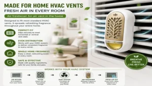 Air freshener for air vent in the home compatible with HVAC vents for even fragrance distribution