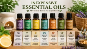 Inexpensive essential oils blends arranged for everyday aromatherapy use