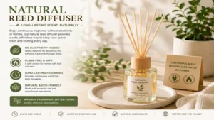 Natural reed diffuser offering long-lasting scent diffusion without electricity or flames