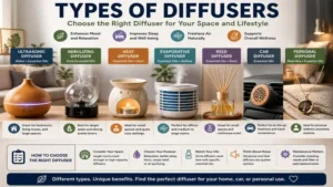 Types of diffusers guide comparing different diffuser options to help choose the right type for your space and lifestyle