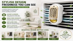 Air freshener for air vent in the home combining stylish design with effective whole-home fragrance