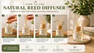 Natural reed diffuser supporting aromatherapy with gentle botanical fragrance throughout the home