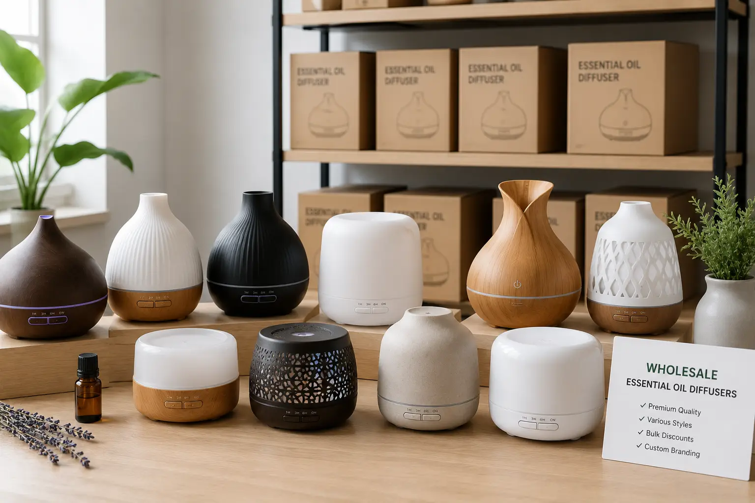 Wholesale essential oil diffusers in assorted styles and finishes for bulk purchasing